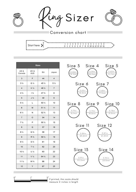 the size chart for an engagement ring is shown in black and white, as ...