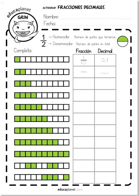 Fracciones decimales ejercicios de matemáticas Primaria GRATIS ...