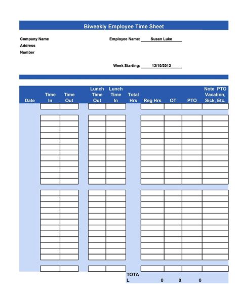 Sample Employee Timesheet