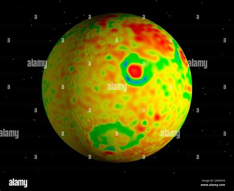 Gravity anomaly map of Mars. Vertical gravity map of Mars colour-coded ...