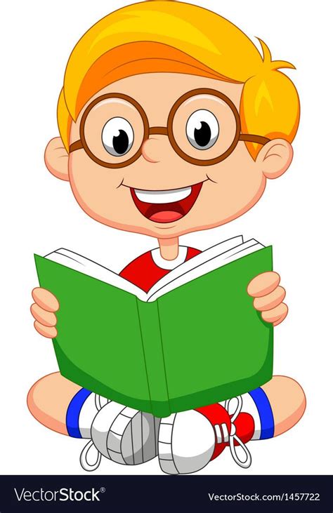 Vector illustration of Young boy cartoon reading book. Download a Free ...