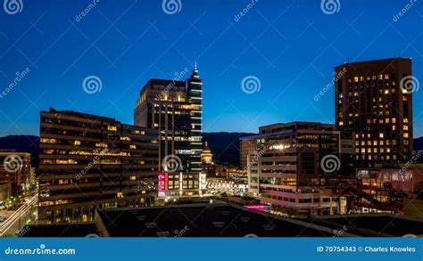 Downtown Boise Idaho Skyline at Night Stock Image - Image of trees ...