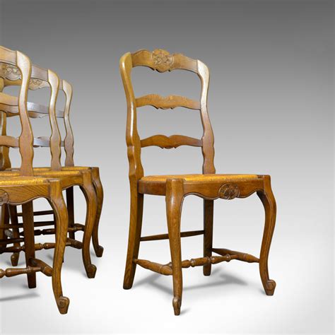 Set of Four, French Antique Dining Chairs, Country, Kitchen, Oak, Rush ...