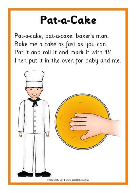 Pat-a-Cake Rhyme Sheet (SB10918) - SparkleBox | Nursery rhymes lyrics ...