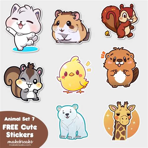 FREE Cute Animals Stickers Clipart - SET 7 - Make Breaks