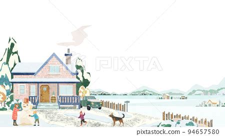 Snowy landscape hand drawn watercolor style... - Stock Illustration ...