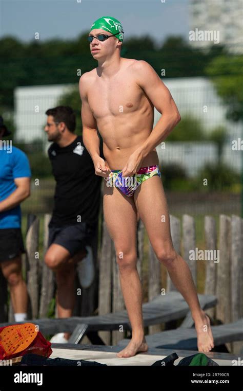 Leon Marchand trains during the Swimming French National Championships ...