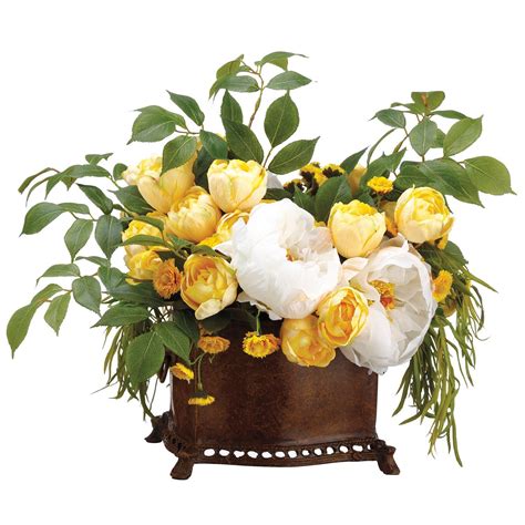 Faux Peony, Calendula & Tulip Arrangement in Pot | Pier 1 Imports ...