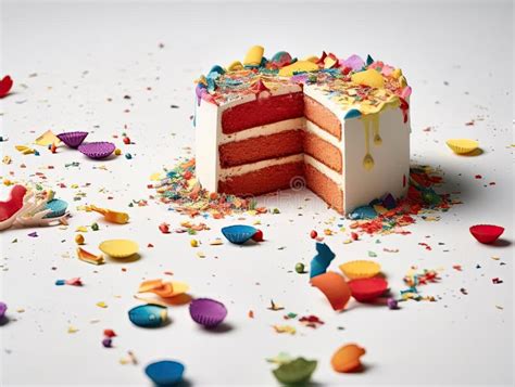 Colorful Cake and Confetti on White Background Stock Illustration ...