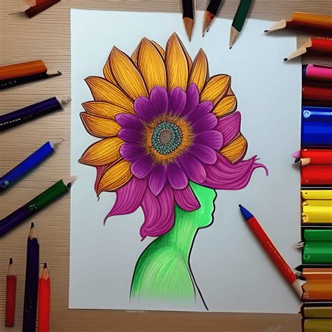 Flower Drawing 3D Woman Art · Creative Fabrica