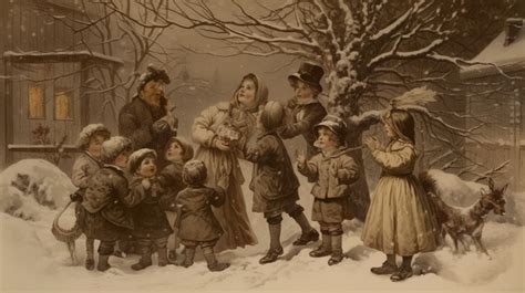 Painting Depicting Children In A Snowy Scene Background, Victorian ...