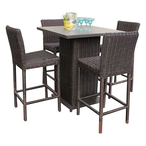 Rustico Pub Table Set With Barstools 5 Piece Outdoor Wicker Patio ...