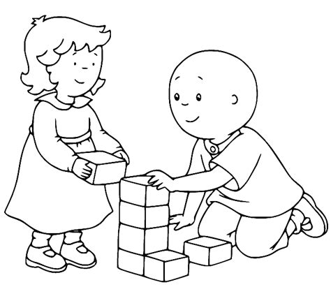 Caillou and Rosie Playing with Blocks Coloring Page - Free Printable ...