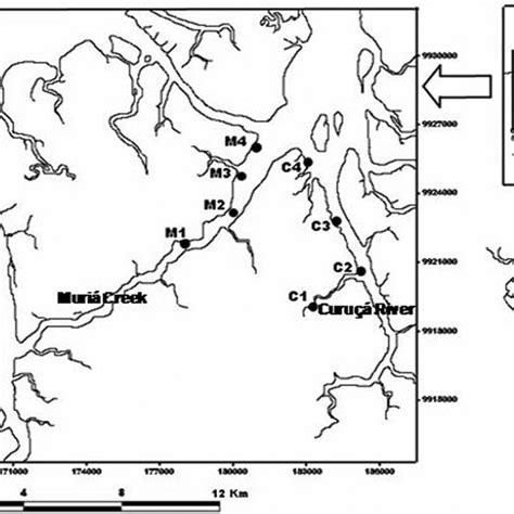 Map of Curuçá County (Amazon Region) showing the sampling stations in ...