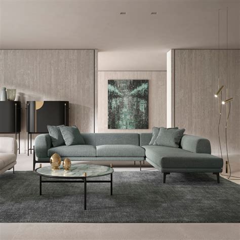 Oblò sectional sofa with end unit - light green fabric - Italian ...