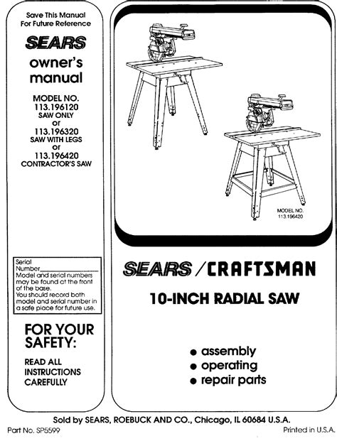 Craftsman 113196120 User Manual RADIAL SAW Manuals And Guides L0804093