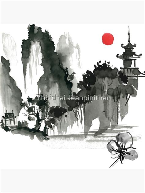 Sumi-e Mountain Japanese Ink Painting Premium Matte Vertical Poster ...