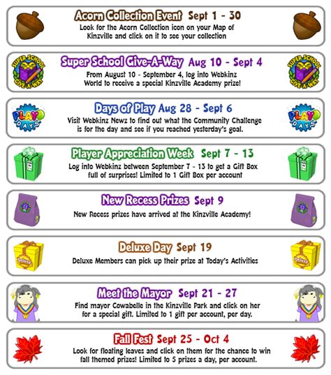 September Events Calendar | WKN: Webkinz Newz