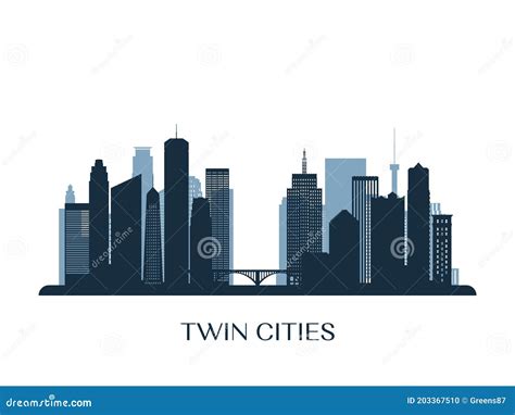 Twin Cities USA Skyline And Landmarks Silhouette Cartoon Vector ...