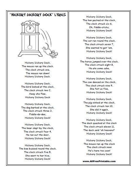 Hickory Dickory Dock Lyrics – Free Printable