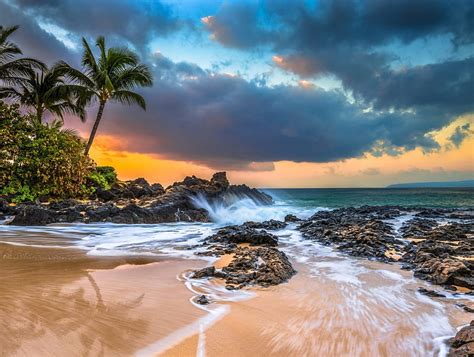 Secret Beach At Sunrise, islands, rock, Hawaii, bonito, sky, clouds ...