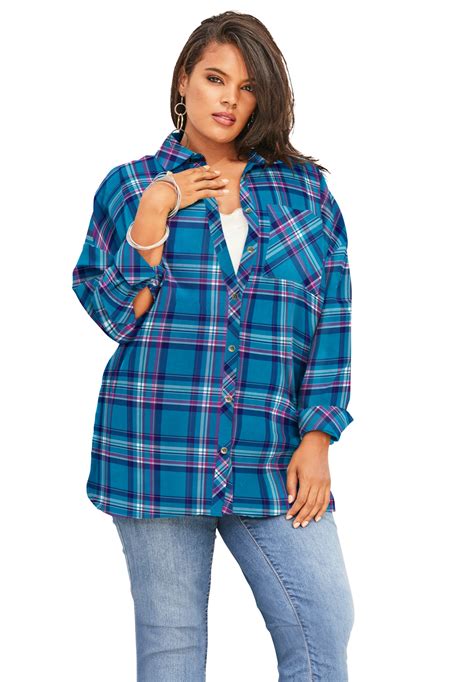 Roaman's - Roaman's Women's Plus Size Flannel Tunic Plaid Shirt ...