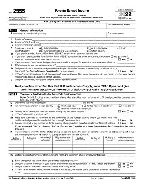 2022 Form IRS 2555 Fill Online, Printable, Fillable, Blank - pdfFiller