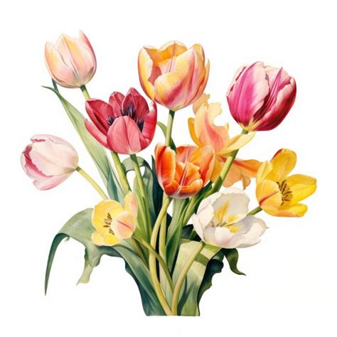 Premium AI Image | Detailed Watercolor Tulip Bouquet Naturalistic ...