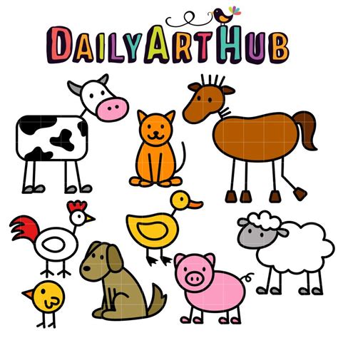 Stick Farm Animals Clip Art Set | Daily Art Hub - Free Clip Art Everyday