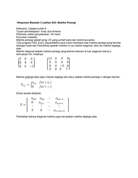 Latihan #23 Matriks Persegi - Himpunan Masalah 3 Latihan #23: Matriks ...