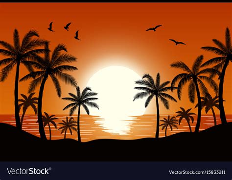 Silhouette palm tree on beach Royalty Free Vector Image