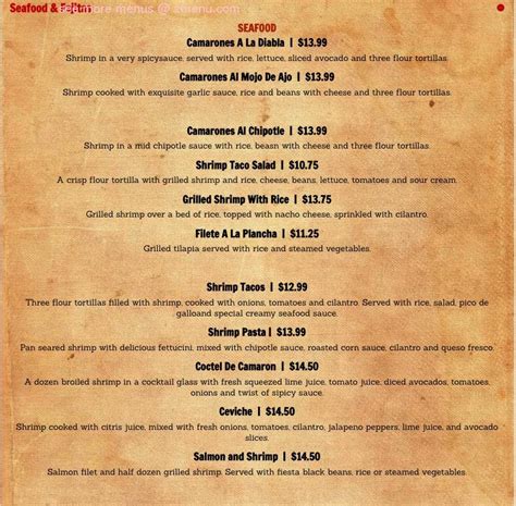 Menu at El Tapatio restaurant, Raleigh, Falls of Neuse Rd