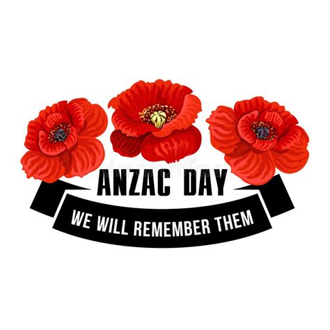 Anzac Day Icon of Poppy Flower with Black Ribbon Stock Vector ...