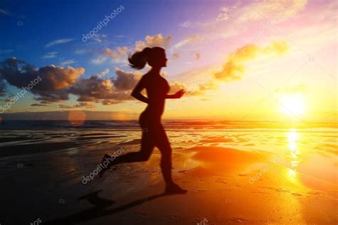 Running girl at sunset silhouette ... | Sunset silhouette, Girl running ...