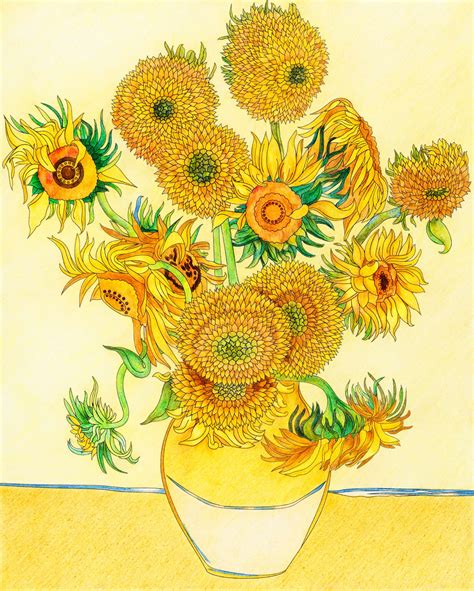 Sunflowers (1889) by Vincent van Gogh: adult coloring page - ID: 404641