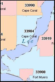 LEE County, Florida Digital ZIP Code Map