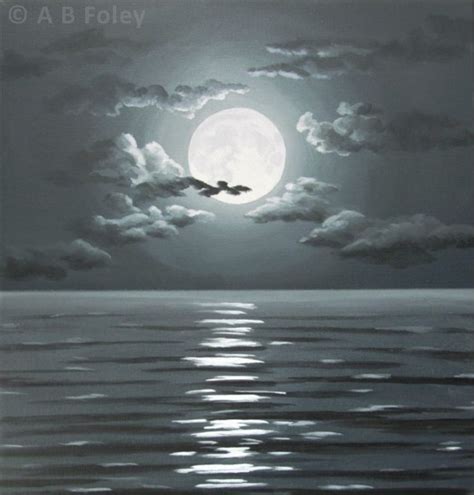 Full Moon Over the Dark Sea Seascape Painting - A B Foley | Moon ...