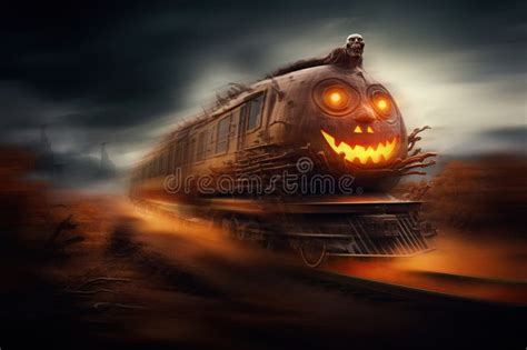 Festive Halloween Crazy Train Rides through a Fog in the Night, Scary ...