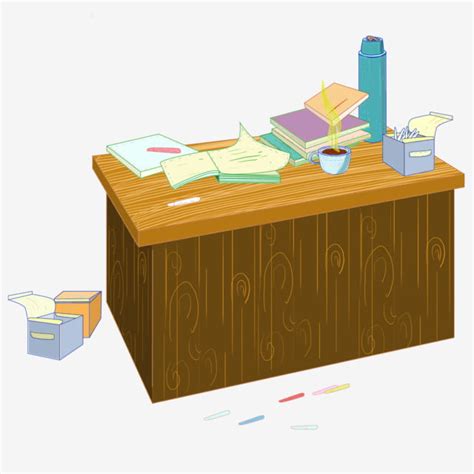 Messy Office Desk Free Button, Cartoon, Desk, Brown Desk PNG ...