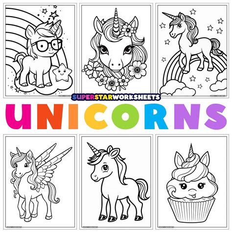 Unicorn Coloring Pages - Superstar Worksheets