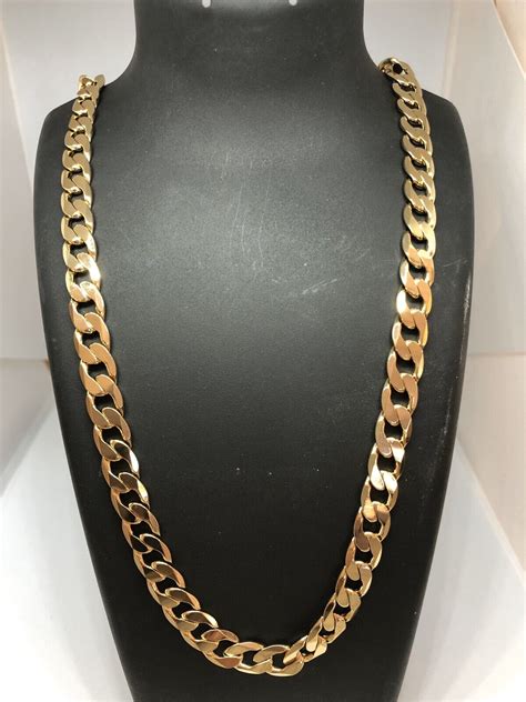 18k Luxury Gold Filled Solid Curb Cuban Necklace Chain 20" 10mm Links ...