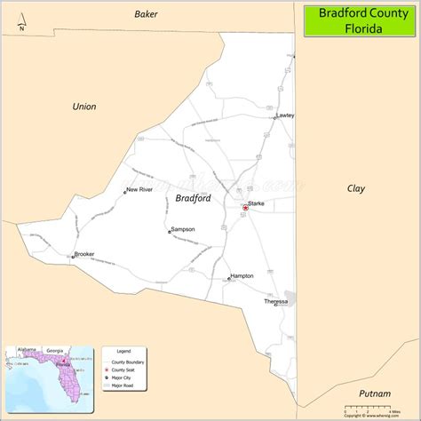 Map of Bradford County, Florida