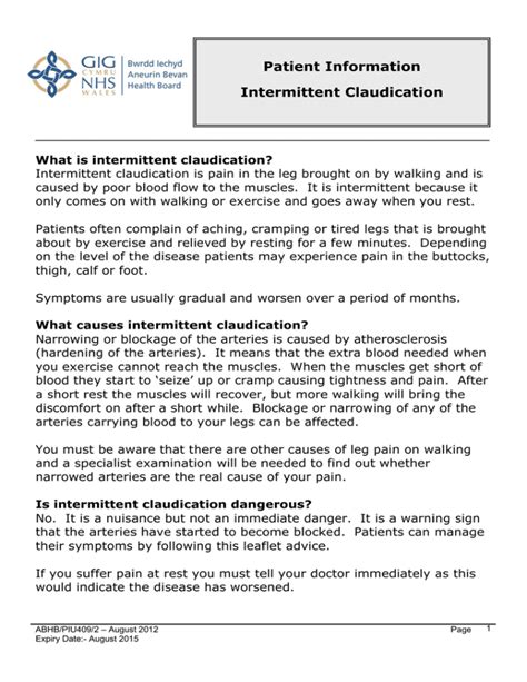 Patient Information Intermittent Claudication