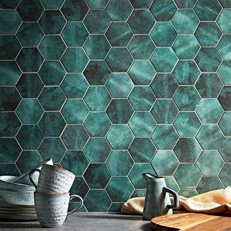 Nebula Silver 10 x 30 | Green color trends, Green hexagon tile, Tile floor