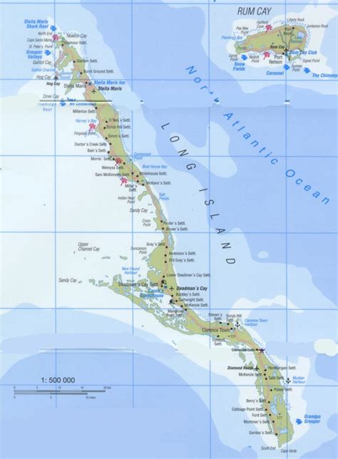 Map of Long Island, Bahamas