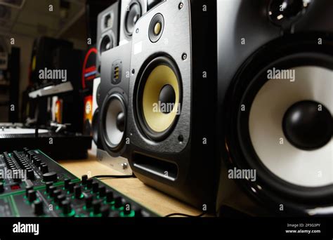 New speakers in music store. Buy professional studio monitors for sound ...