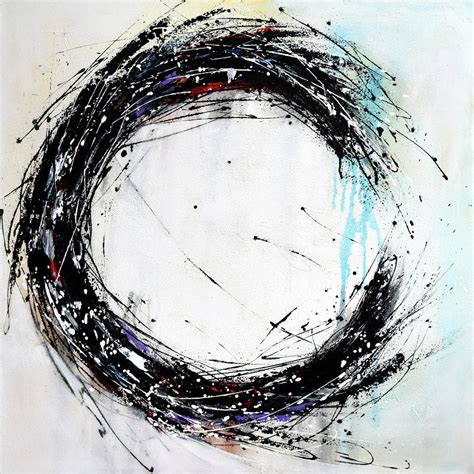 Black and white circle painting on canvas, hand painted minimalist ...