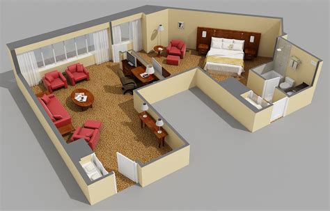 3D Floor Plans Used For Hotel Marketing | Living room planner, Room ...