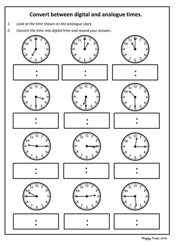 Convert analogue to digital time worksheet (KS2 Maths) | Teaching Resources