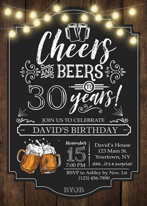 Cheers and Beers Birthday Invite, BYOB Drinks Bday Invitation, Any Age ...